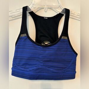 Lululemon Sweaty or Not Caged Back Sports Bra Strappy Size 4 Sapphire Blue Black